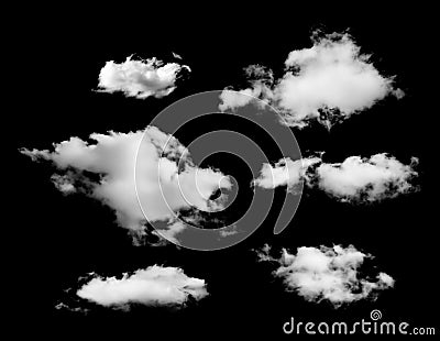 Set of white clouds isolated on black background Stock Photo