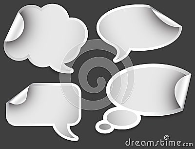 Set of white comic clouds and bubbles as stickers Stock Photo