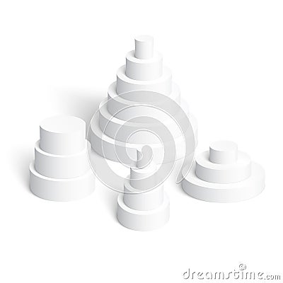 Set of white cylindrical pyramids on white background Vector Illustration