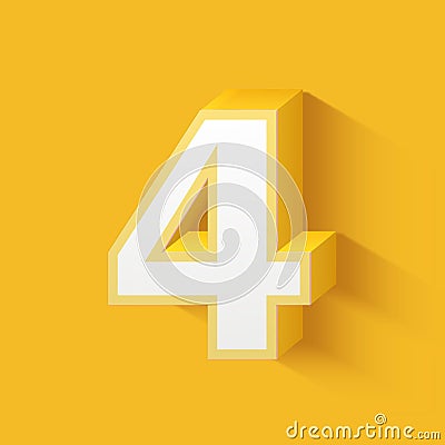 set of white 3d numbers on yellow background, 3d rendering, four Stock Photo
