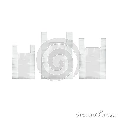 Set of White Disposable Plastic Shopping Bags Vector Illustration