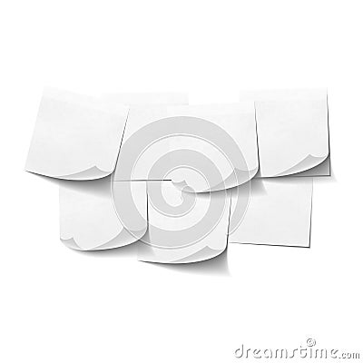 Set of white empty sticky notes on white Vector Illustration