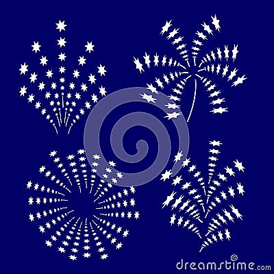 A set of white festive fireworks. Vector Illustration