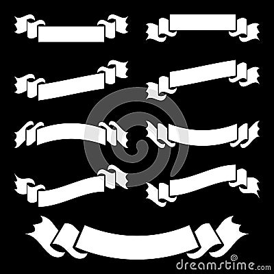 Set of white flat insulated ribbon banner on black background Vector Illustration