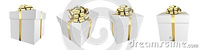Set of white gift boxes with a gold bow - Christmas and birthday present collection Vector Illustration