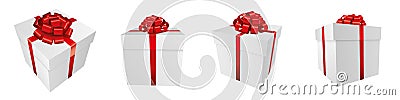 Set of white gift boxes with a red bow - Christmas and birthday present collection Vector Illustration