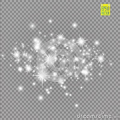 Set of white glowing lights effects isolated on transparent background. Sun flash with rays and spotlight. Glow light Vector Illustration