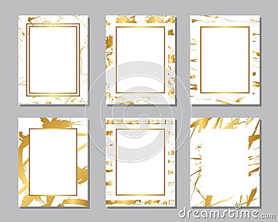 Set of white and gold flyers. Modern abstract design. Hand drawn Vector Illustration