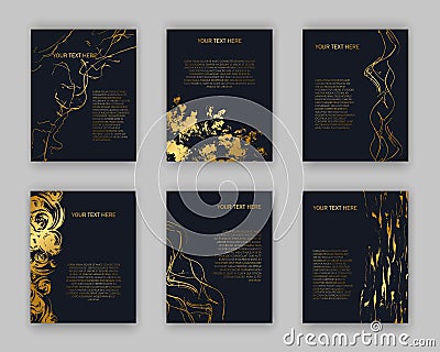 Set of white and gold flyers. Modern abstract design. Hand drawn Vector Illustration