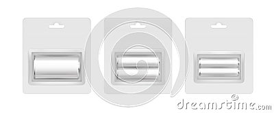 Set of White Gray Silver Alkaline AA, AAA, C Batteries Vector Illustration