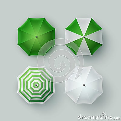 Set of White Green Rain Umbrella Parasol Sunshade Vector Illustration