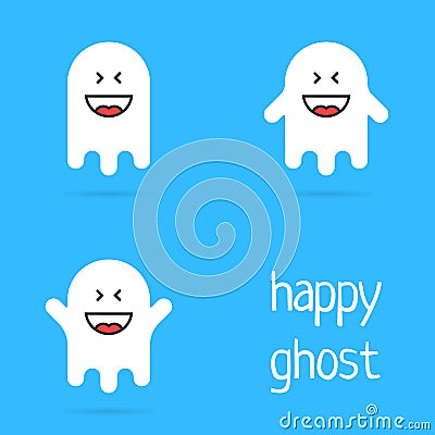 Set of white happy ghost emoji Vector Illustration