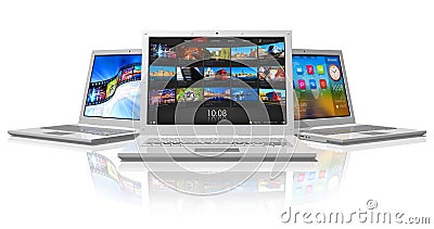 Set of white laptops Stock Photo