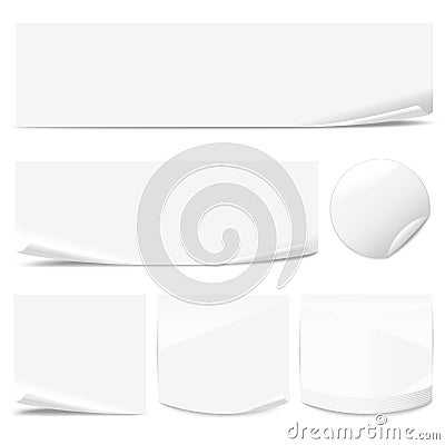 Set of white paper stickers with curled corners Vector Illustration