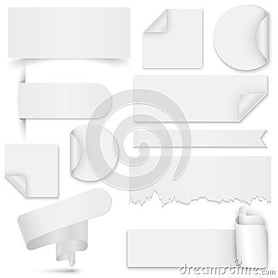 Set of white paper stickers on white background Vector Illustration