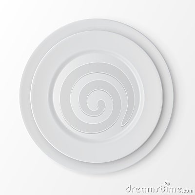 Set of White Plates Top View. Table Setting Vector Illustration