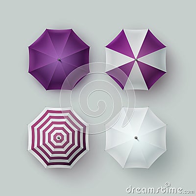 Set of White Purple Striped Umbrella Sunshade Vector Illustration