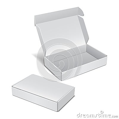 Set of White Realistic Cardboard Box. Vector package for Software, electronic device and other products Vector Illustration
