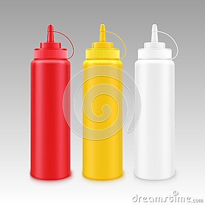 Set of White Red Yellow Mustard Ketchup Bottle Vector Illustration