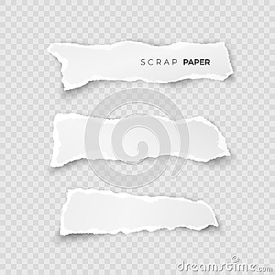 Set of white ripped pieces of paper on transparent background. scrap paper with rough edge. vector illustration Vector Illustration