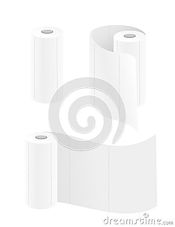 Set of white roll disposable paper towels for kitchen flat vector illustration isolated on white background Vector Illustration