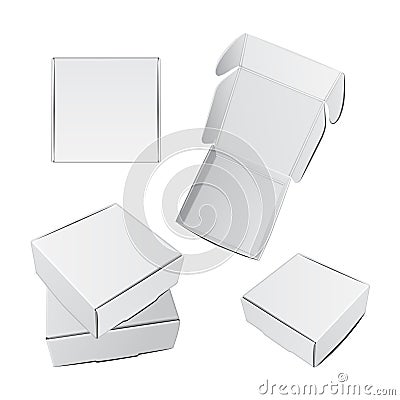 Set of white Square Boxes. Vector Realistic Cardboard package for software, electronic device or gift pack Vector Illustration