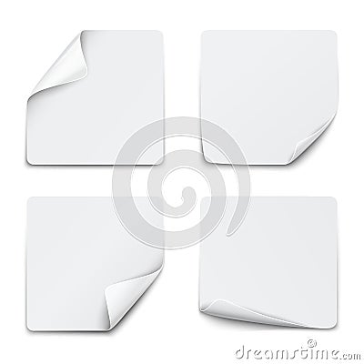 Set of white square paper stickers on white background Vector Illustration