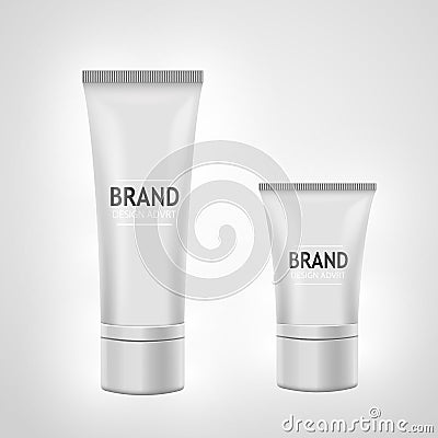 Set of white tube mock-up for cream, tooth paste, gel, toner. Cosmetic concept. Vector Illustration