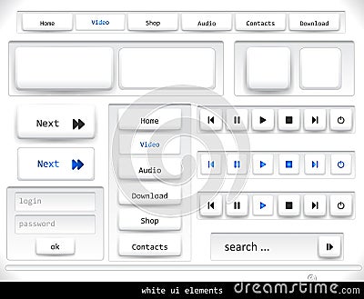 Set of white ui elements Vector Illustration