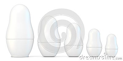 Set of white unpainted matryoshka dolls. 3D Cartoon Illustration