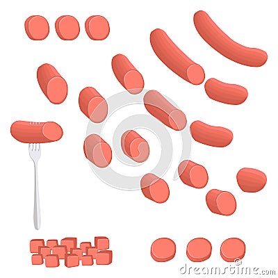 Set whole sausage salami, slice pork ham Vector Illustration