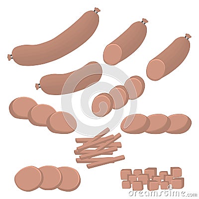 Set whole sausage salami, slice pork ham Vector Illustration