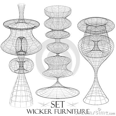 Set of wicker furniture chandelier drawings of objects vintage Stock Photo