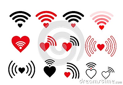 Set of wifi heart icon. Vector illustration. Isolated on white background Cartoon Illustration