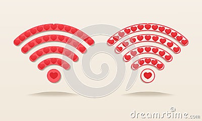 Set of wifi with heart. Wifi signal icon with love. Heart signal. Love connection symbol. Vector Illustration