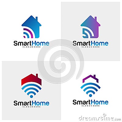 Set of Wifi House Vector Logo. Smart Home Tech Logo Vector. House Net Logo Concept Vector Vector Illustration