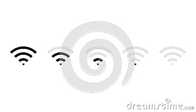 Set of wifi icons with signal strength level. Connection wave symbol from low to high. Isolated antenna sign with broadcast radius Vector Illustration