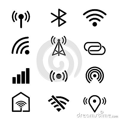 Set of wifi and Wireless Flat Icon. Vector illustration Vector Illustration