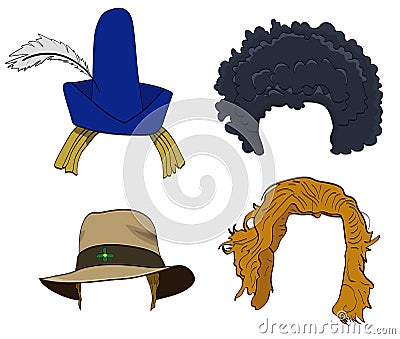 Set of wigs with hats Stock Photo