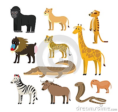 Set of wild african animals Vector Illustration