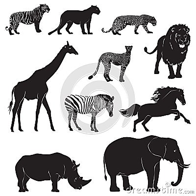 set of wild animal silhouettes. Vector illustration decorative design Vector Illustration
