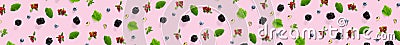 Set of wild berries, blackberry, blueberry, lingonberry and bramble. banner Background on pink backdrop made from autumn forest Stock Photo
