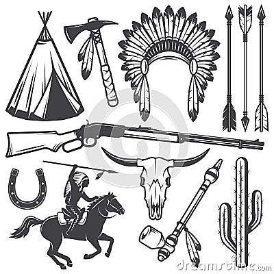 Set of wild west american indian designed elements Vector Illustration