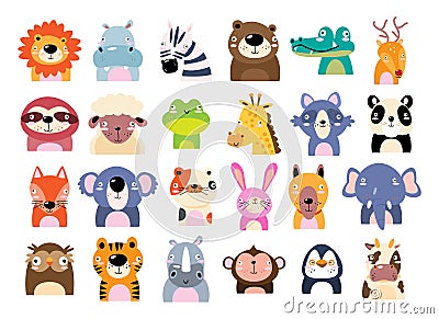 Set of wildlife animals . Dumb face . Vector Vector Illustration