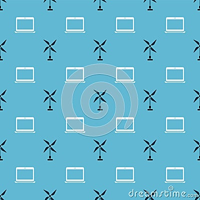 Set Wind turbine and Laptop on seamless pattern. Vector Vector Illustration