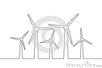 Set windmills or wind turbines in linear style, green ecology energy farm â€“ vector Vector Illustration