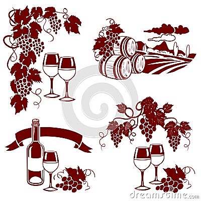 Set of wine logos, imprint Vector Illustration