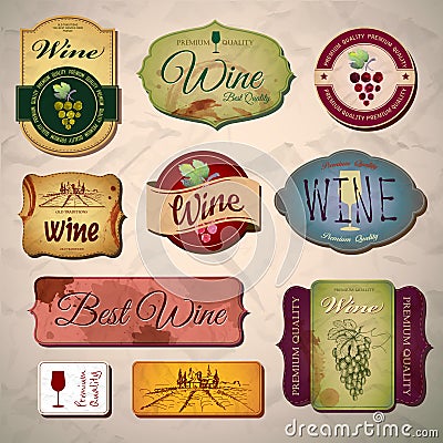 Set of wine vintage labels Vector Illustration