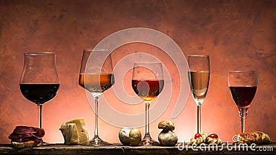 Set of wines and food Stock Photo
