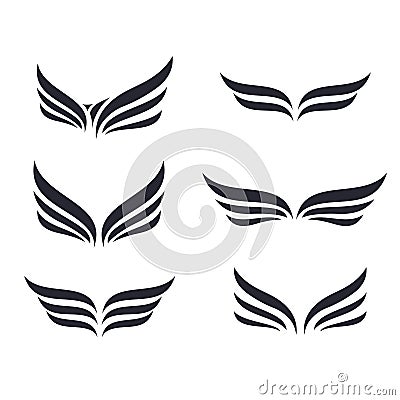 Set of wings icons on white background. Vector Illustration